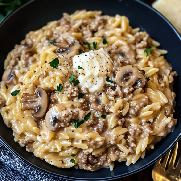 Creamy Ground Turkey and Mushroom Orzo