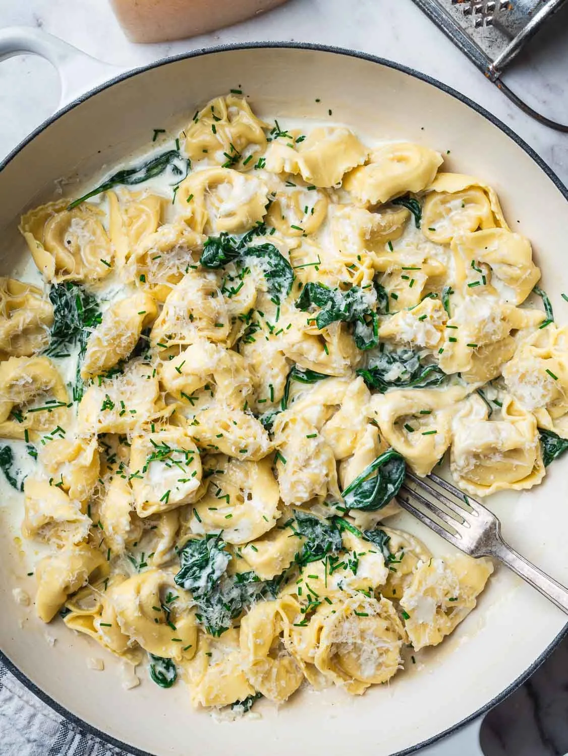Creamy Tortellini with Spinach and Mushrooms Recipe