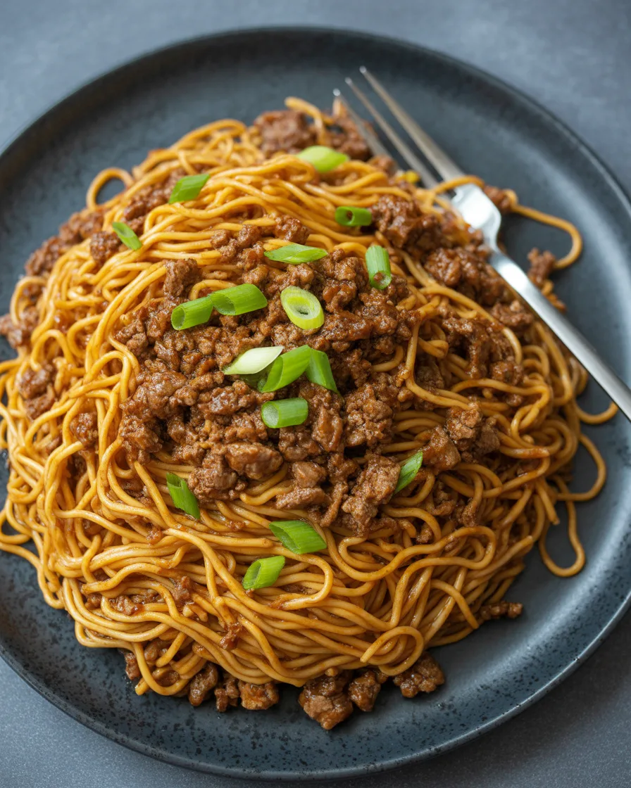 Ground Beef Mongolian Noodles Recipe