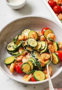 Garlic Parmesan Sheet Pan Shrimp with Zucchini Recipe