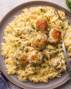 One Pan Chicken Meatballs with Orzo Recipe