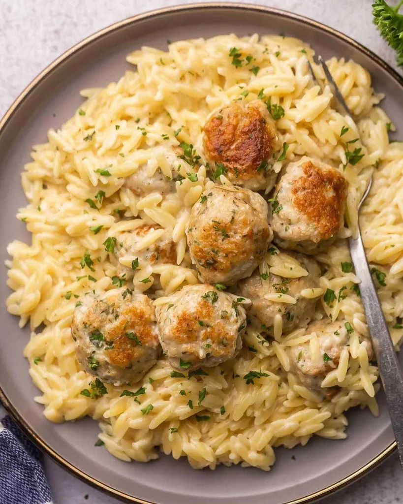 One Pan Chicken Meatballs with Orzo Recipe